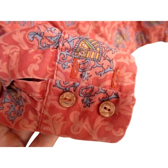 Girls 8 Vintage Shirt Coral Paisley Print Half Zip Pullover Shirt Heraldic Print - Picture 4 of 5